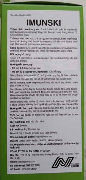 Imunski 120ml (Bổ sung Epicor, kẽm và VTM D3) - Slovenia 2