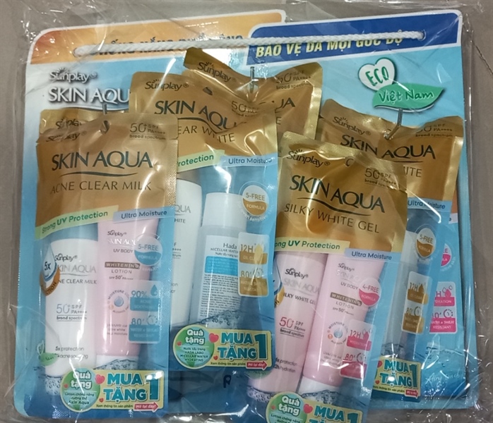 Thanh treo SKINAQUA_ECO (Skin Aqua Acne Clear Milk)25 + Silky White Gel 30 + Clear White 25g + KM 1 Clear White 25g)