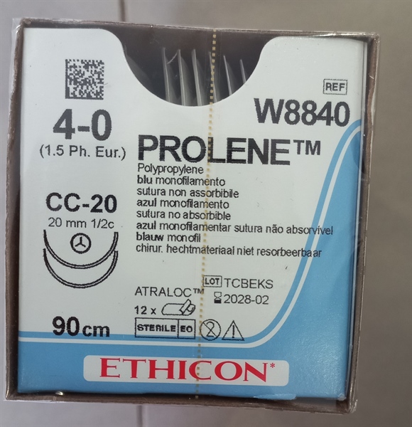 Chỉ phẫu thuật tổng hợp đơn sợi không tiêu Prolene số 4/0, 90cm (Hộp*12sợi) - Mỹ/Ethicon