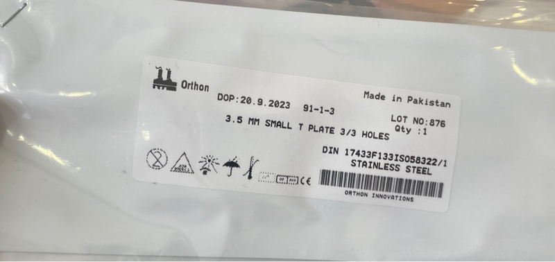 Nẹp chữ T nhỏ (3 lỗ đầu) vít 3,5mm, 3 lỗ thân - Pakistan 2