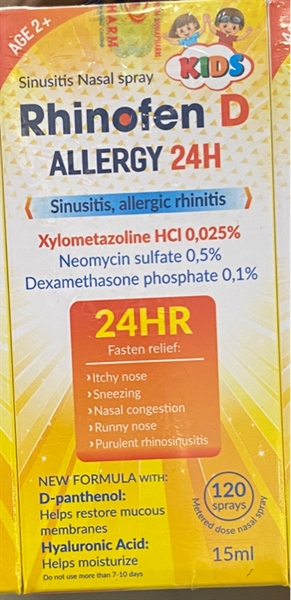 Xịt mũi xoang Rhinofen D Allergy 24h kids 15ml - Monapharm/Dahago