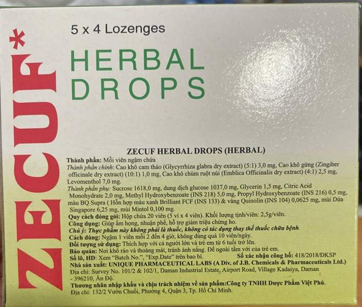 Viên ngậm Zecuf Mùi thảo dược (H*5vỉ*4viên) - India