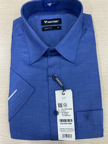 Áo SMCT Viettien màu xanh đậm kẻ ô vàng đỏ 1S66115