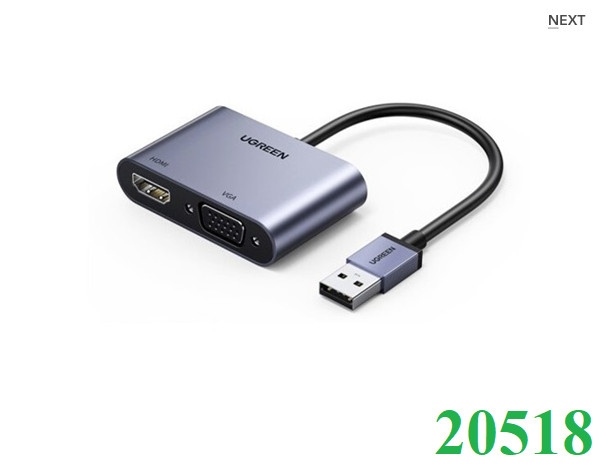 Cáp chuyển đổi USB 3.0 sang HDMI, VGA Ugreen 20518