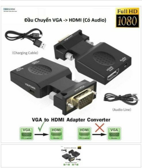 ĐẦU CHUYỂN VGA --> HDMI CÓ AUDIO ( FULL BOX )