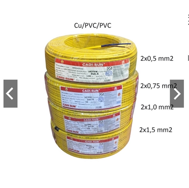 Dây điện CADISUN 2 x 0.5 - Vàng có vỏ bọc (Lẻ)