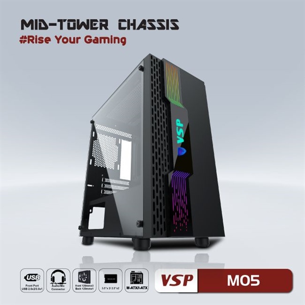 Case M05 Đen (ATX) Có LED trước