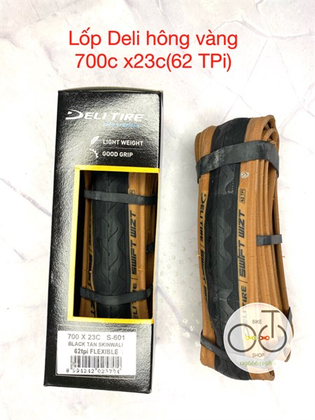 Lốp xe đua Deli Black Tan Skill Wall S-601 tanh gấp 700x23c hông vàng