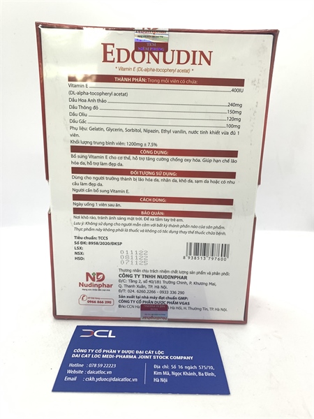 Bổ Vitamin E Edonudin Vgas (H/30v) (Hộp)