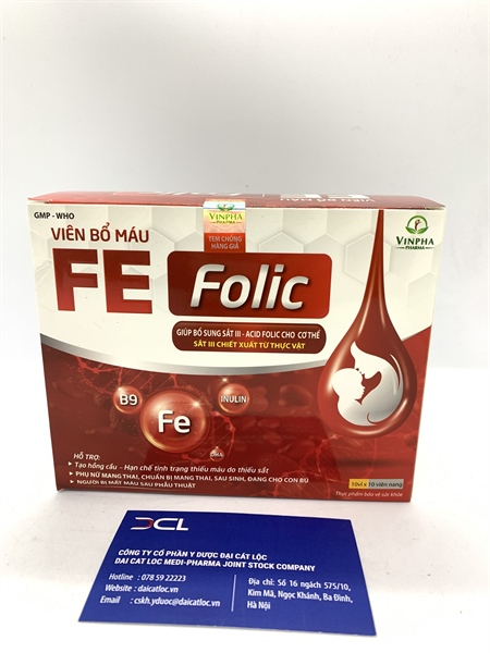 Viên bổ máu Fe Folic Vinpha (Hộp 10 vỉ x 10 viên)- hộp