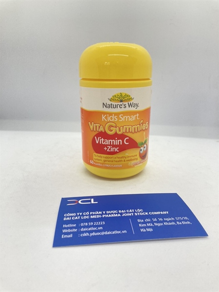 Kẹo dẻo Kids Smart Vita Gummies Vitamin C + ZinC Nature's Way XT (Lọ 60 viên)- viên