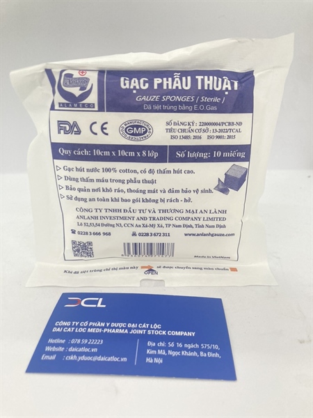 gạc phẫu thuật 10cm x10cm An lành (B/10 gói )